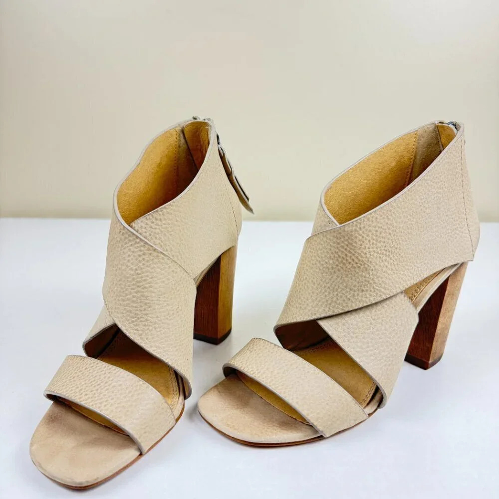 EUC Splendid Danett Cross Strap Pebbled Leather Sandals Black Heel